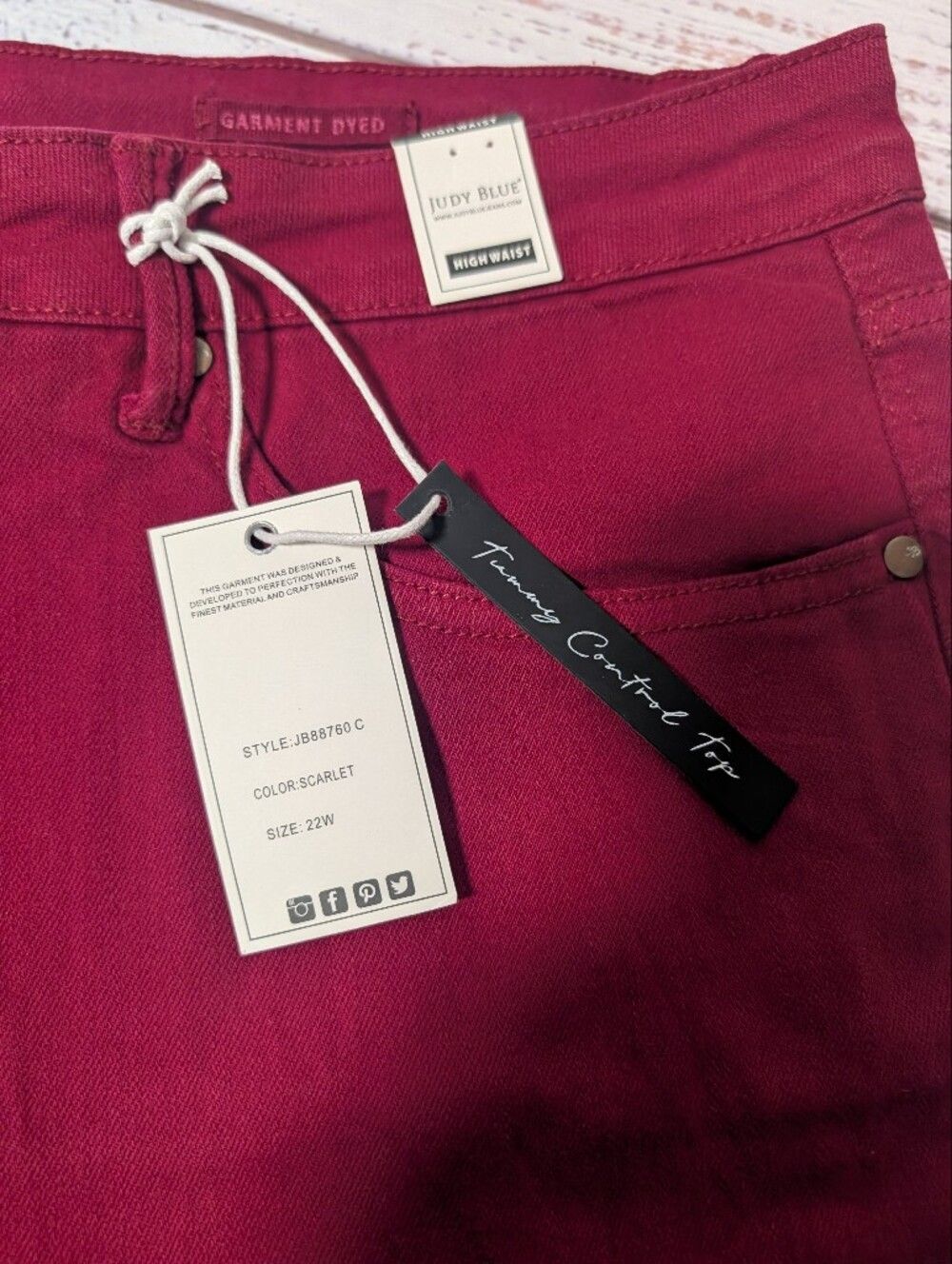 Judy Blue Jeans 22 Plus High Waist Scarlet Red Skinny Leg Tummy Control - Picture 12 of 13